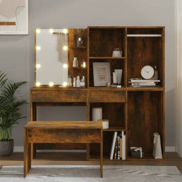 Stylish Dressing Table Set with LED in Smoked Oak