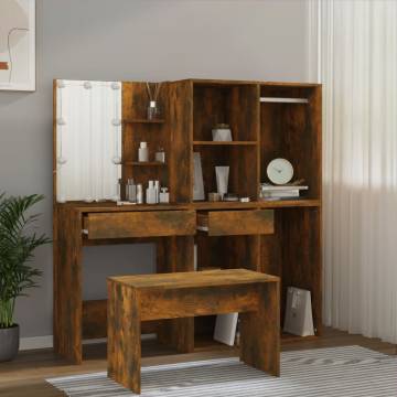 Stylish Dressing Table Set with LED in Smoked Oak