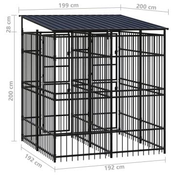 Outdoor Dog Kennel with Roof - Durable Steel 3.69 m²