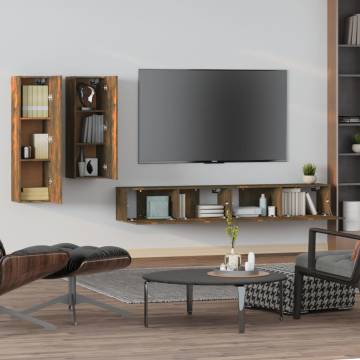 4 Piece TV Cabinet Set - Smoked Oak Engineered Wood | Hipo Market