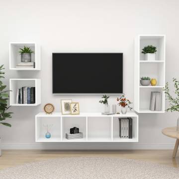 4 Piece White Engineered Wood TV Cabinet Set | HiPoMarket UK