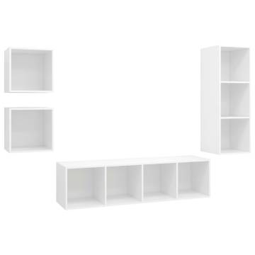 4 Piece White Engineered Wood TV Cabinet Set | HiPoMarket UK