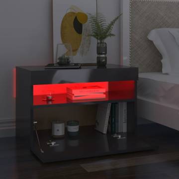 Stylish High Gloss Grey Bedside Cabinet & LED Lights - 2 pcs