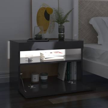 Stylish High Gloss Grey Bedside Cabinet & LED Lights - 2 pcs