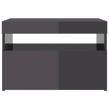 Stylish High Gloss Grey Bedside Cabinet & LED Lights - 2 pcs