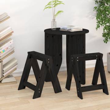 Stylish Black Pine Stools - Set of 2, 40x40 cm | HipoMarket