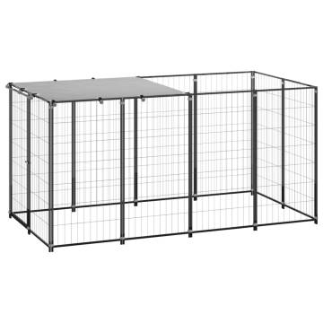 Durable Black Steel Dog Kennel - 2.42 m² Outdoor Enclosure