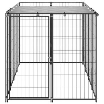 Durable Black Steel Dog Kennel - 2.42 m² Outdoor Enclosure