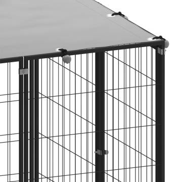 Durable Black Steel Dog Kennel - 2.42 m² Outdoor Enclosure