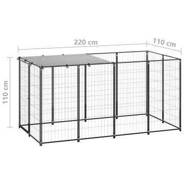 Durable Black Steel Dog Kennel - 2.42 m² Outdoor Enclosure