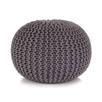 Hand-Knitted Cotton Pouffe 50x35 cm - Grey | HipoMarket