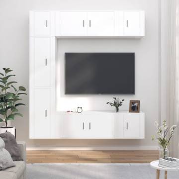 7 Piece White Engineered Wood TV Cabinet Set | Hipomarket