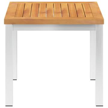 Solid Acacia Wood & Stainless Steel Garden Side Table - 45x45x38 cm