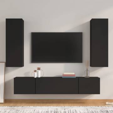 4 Piece TV Cabinet Set in Black - Stylish & Practical Storage