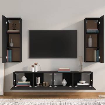 4 Piece TV Cabinet Set in Black - Stylish & Practical Storage