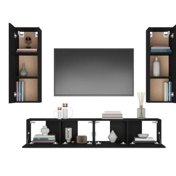 4 Piece TV Cabinet Set in Black - Stylish & Practical Storage