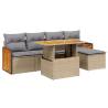 6 Piece Garden Sofa Set with Cushions - Beige Poly Rattan