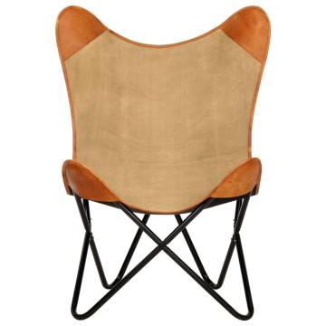 Brown Real Leather & Canvas Butterfly Chair - Stylish Comfort