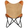 Brown Real Leather & Canvas Butterfly Chair - Stylish Comfort