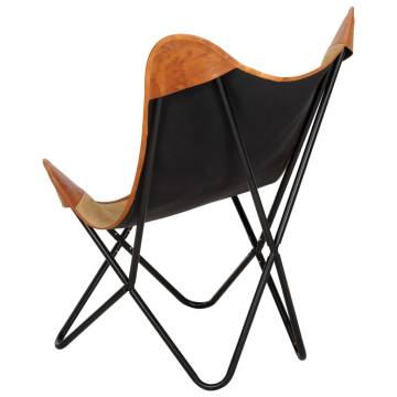 Brown Real Leather & Canvas Butterfly Chair - Stylish Comfort