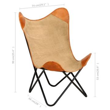 Brown Real Leather & Canvas Butterfly Chair - Stylish Comfort