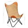 Brown Real Leather & Canvas Butterfly Chair - Stylish Comfort