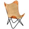 Brown Real Leather & Canvas Butterfly Chair - Stylish Comfort