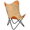 Brown Real Leather & Canvas Butterfly Chair - Stylish Comfort