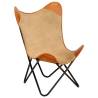 Brown Real Leather & Canvas Butterfly Chair - Stylish Comfort