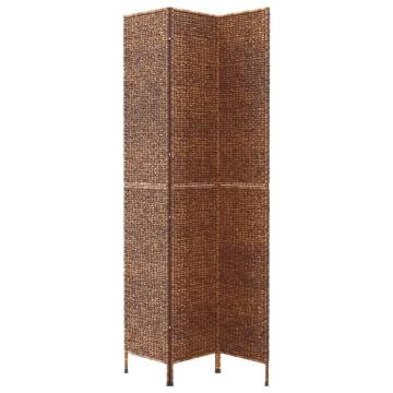 Room Divider 3-Panel Brown | Water Hyacinth Privacy Screen