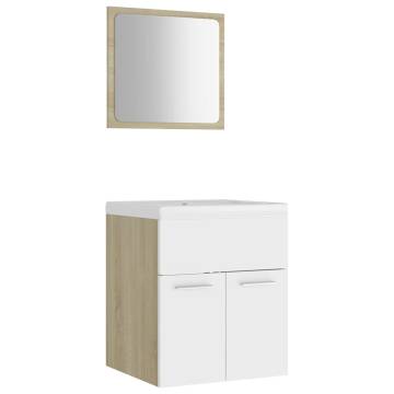 Stylish Bathroom Furniture Set - White & Sonoma Oak