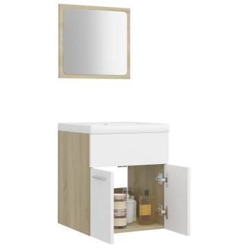 Stylish Bathroom Furniture Set - White & Sonoma Oak