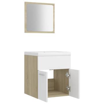 Stylish Bathroom Furniture Set - White & Sonoma Oak