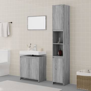 3 Piece Bathroom Furniture Set - Grey Sonoma Engineered Wood