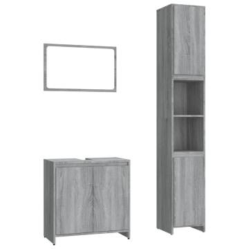 3 Piece Bathroom Furniture Set - Grey Sonoma Engineered Wood