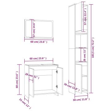 3 Piece Bathroom Furniture Set - Grey Sonoma Engineered Wood