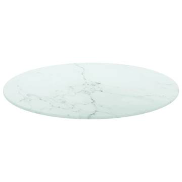 Table Top White Ø50x0.8 cm Tempered Glass with Marble Design