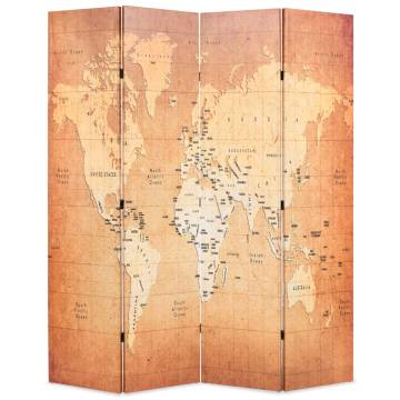 Folding Room Divider 160x170 cm - World Map Yellow