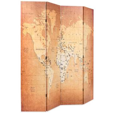 Folding Room Divider 160x170 cm - World Map Yellow