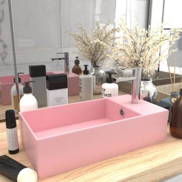 Matt Pink Bathroom Sink with Overflow - Stylish Ceramic Design