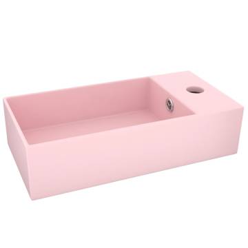 Matt Pink Bathroom Sink with Overflow - Stylish Ceramic Design