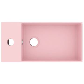 Matt Pink Bathroom Sink with Overflow - Stylish Ceramic Design