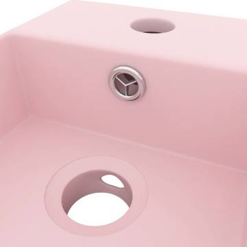 Matt Pink Bathroom Sink with Overflow - Stylish Ceramic Design