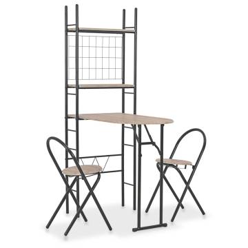 3 Piece Folding Dining Set with Storage Rack - MDF & Steel