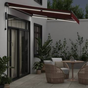 Automatic Retractable Awning with LEDs - Burgundy 350x250 cm