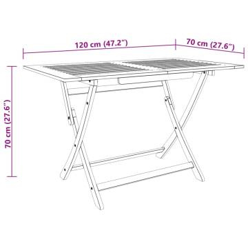 Folding Garden Table - Solid Eucalyptus Wood 120x70 cm