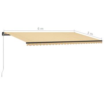 Manual Retractable Awning with LED 600x300 cm - Yellow & White