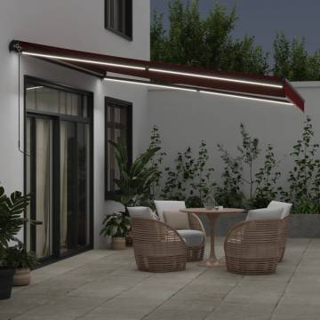 Manual Retractable Awning with LEDs - Burgundy 400x300 cm