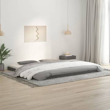 Grey Bed Frame 200x200 cm Solid Pine - Modern Design