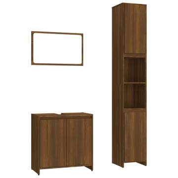 3 Piece Brown Oak Bathroom Furniture Set - Stylish & Practical